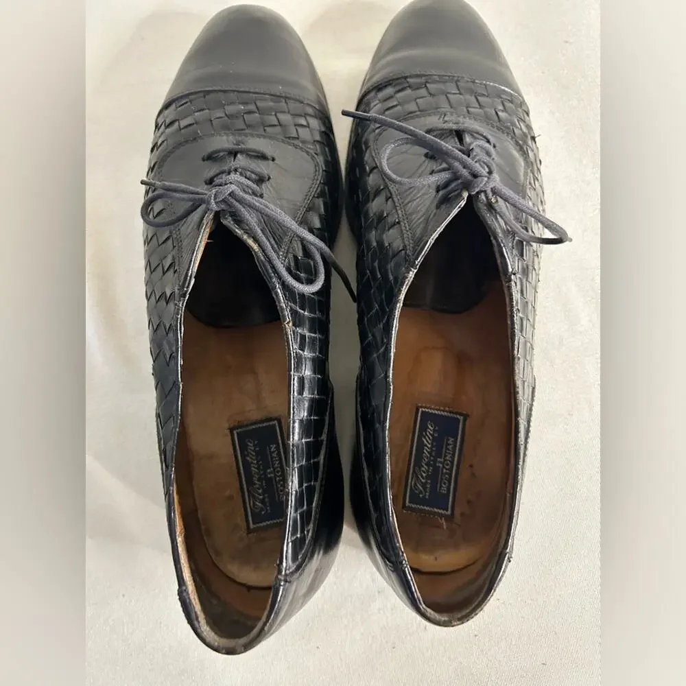 Florentine made in Italy Black Men's woven leather cap toe Oxford shoes. Size 13